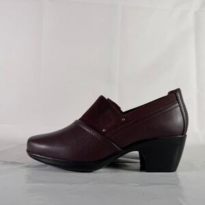Clarks Emily Step Burgundy Leather Women's Block Heel Slip On Shoes‎ 6.5 M